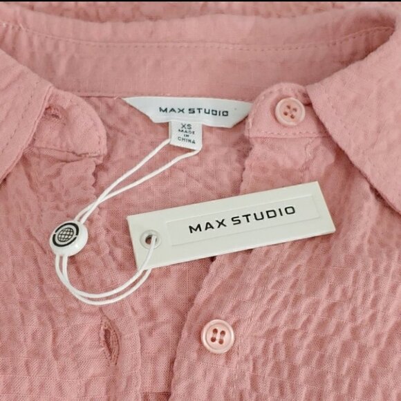 NWT MAX STUDIO Pink smock drop shoulders button down shirt - Picture 10 of 15